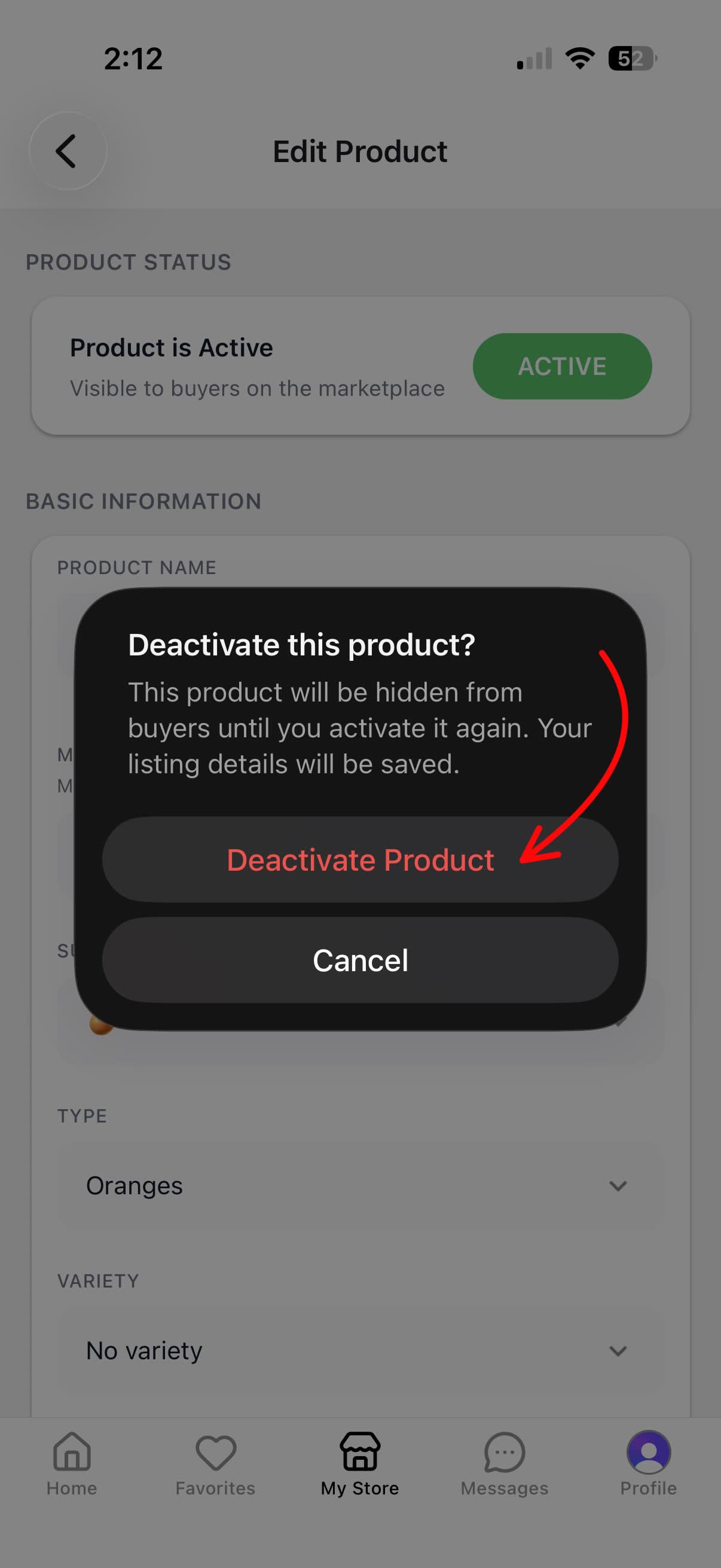 Deactivate product confirmation dialog