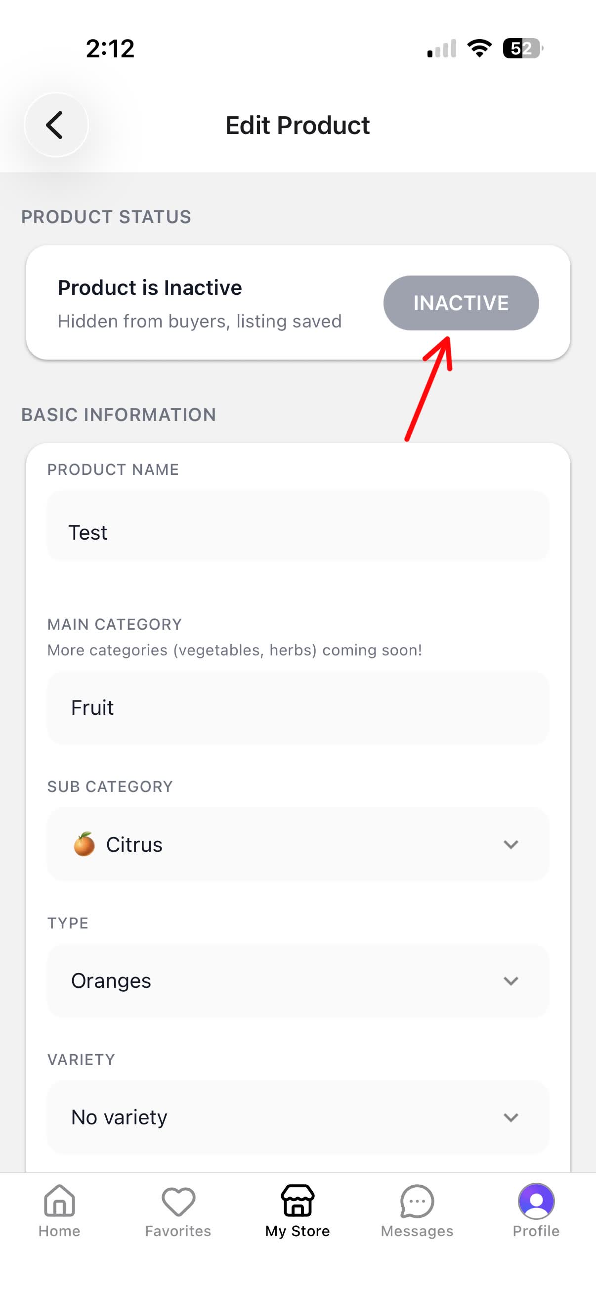 Product showing inactive status