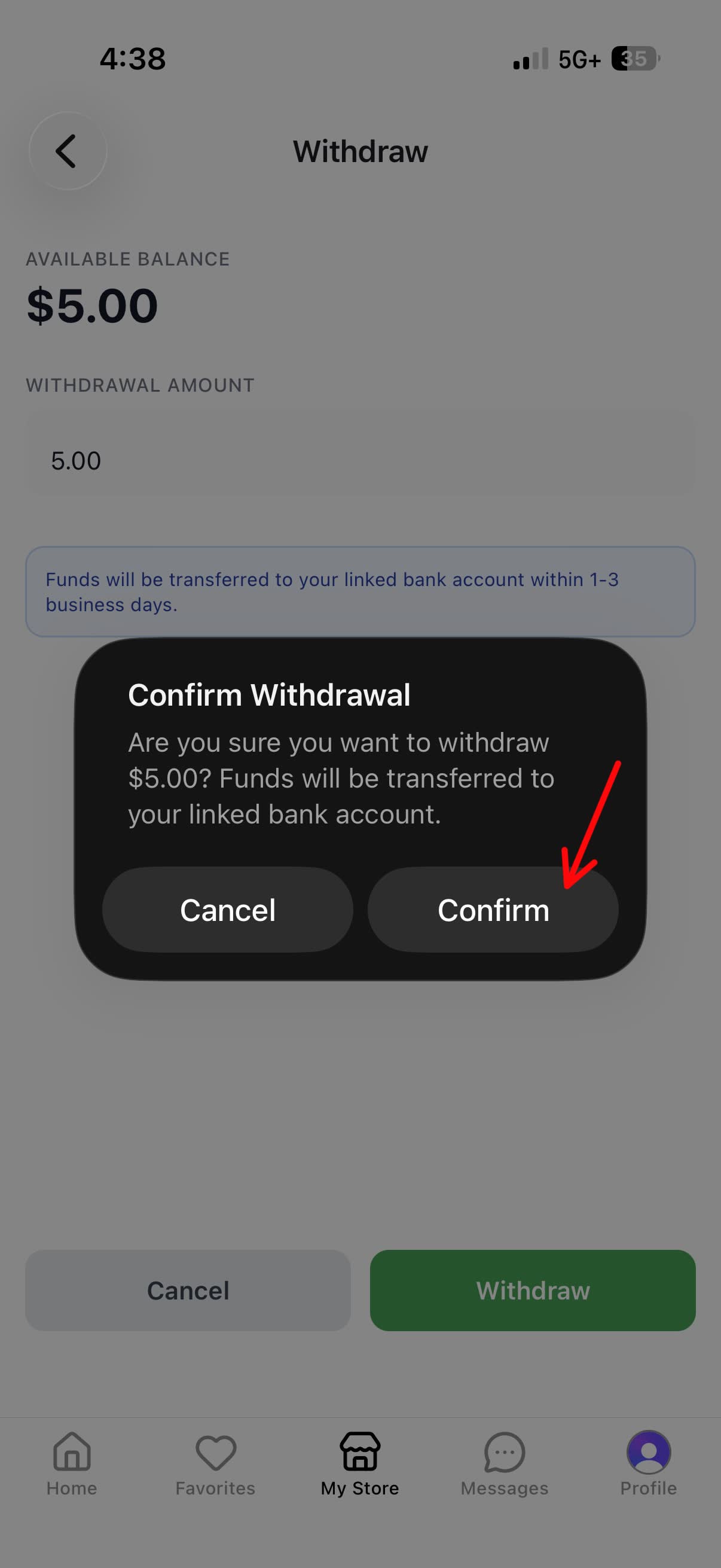 Confirm withdrawal dialog